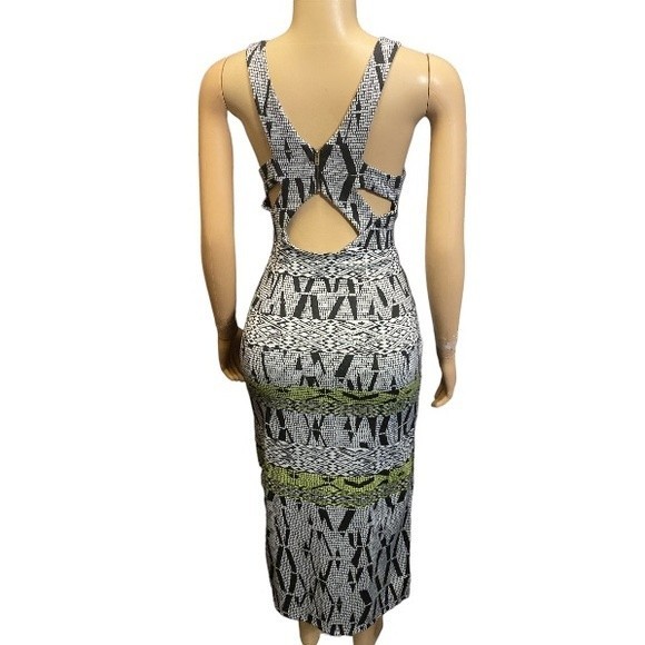 Silence & Noise Alice midi dress Ponte knit green black multicolor Print size L - Picture 5 of 15